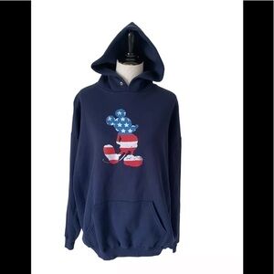 Womens Disney Hoodie Sweatshirt Sz XL American Flag Mickey Mouse Blue Pullover